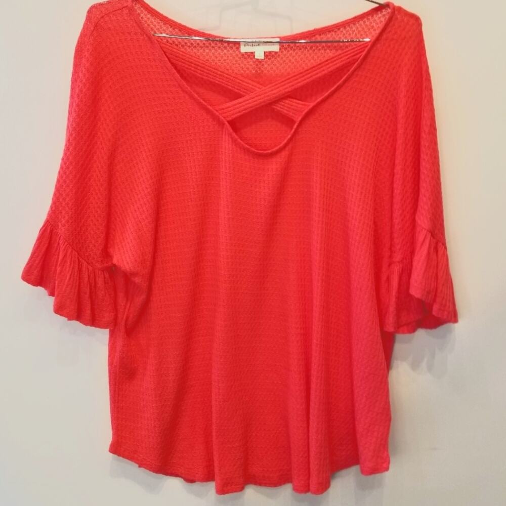 Perfect Peach Orange Oversized Cool Lightweight Tunic Top‎ Bell Sleeves Size L